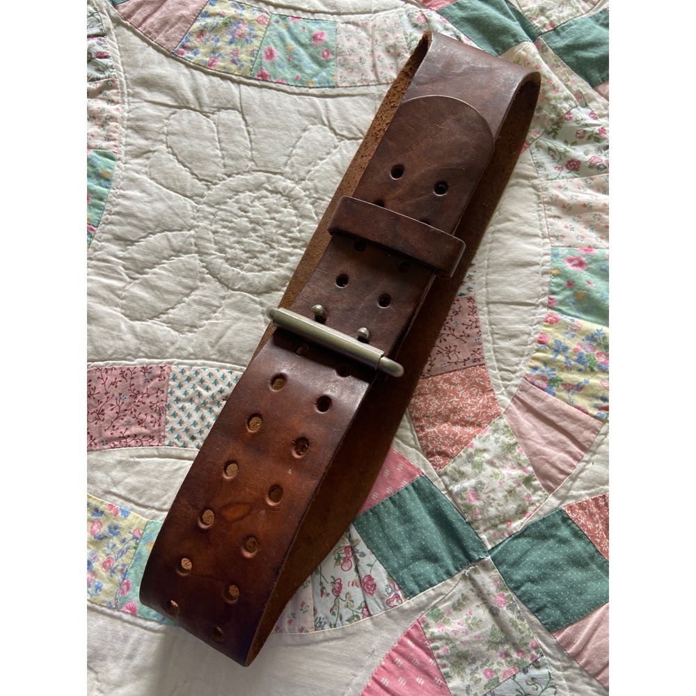 Bollinger Brown Leather Weightlifting Belt Double Prong Buckle Size 32-36 Mexico - Picture 9 of 9